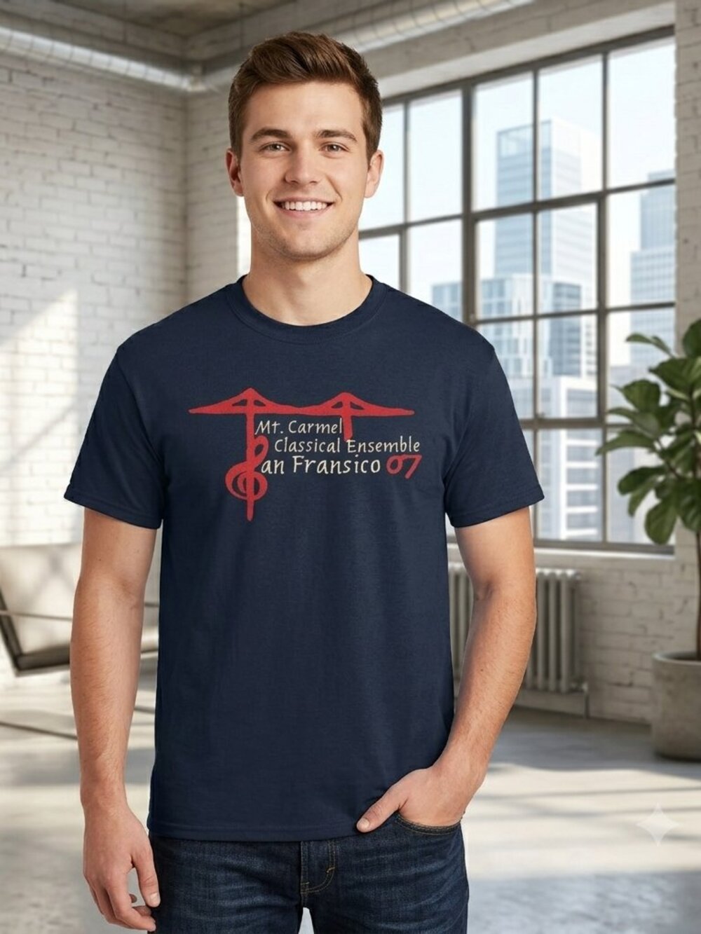 Unisex Adult S T-Shirt San Franc Logo 100% Heavy Ultra Cotton Navy Corus Music